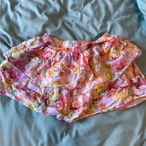 Posh Peanut Floral Ruffle Skirt - Pink and Yellow